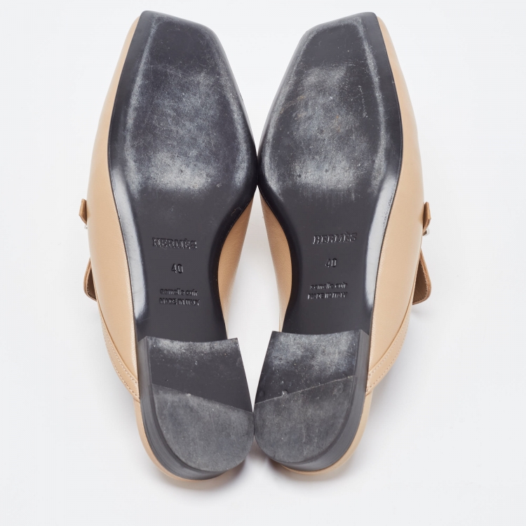 Pre Owned Hermes Beige Leather Groupie Mules Size 40 