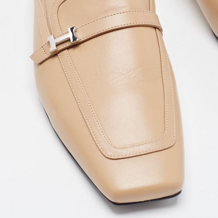Pre Owned Hermes Beige Leather Groupie Mules Size 40 