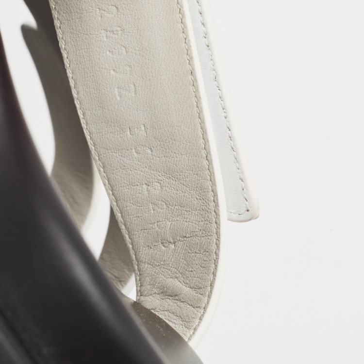 Pre Owned Hermes White Leather Chypre Flat Slides Size 36