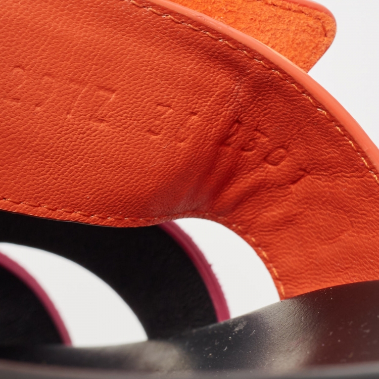 Pre Owned Hermes Pink/Orange Suede Chypre Flat Slides Size 36