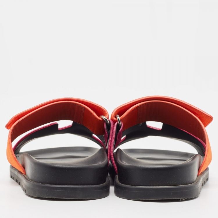 Pre Owned Hermes Pink/Orange Suede Chypre Flat Slides Size 36