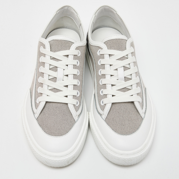 Pre Owned Hermes Tri Color Canvas and Leather Get Low Top Sneakers Size 38.5