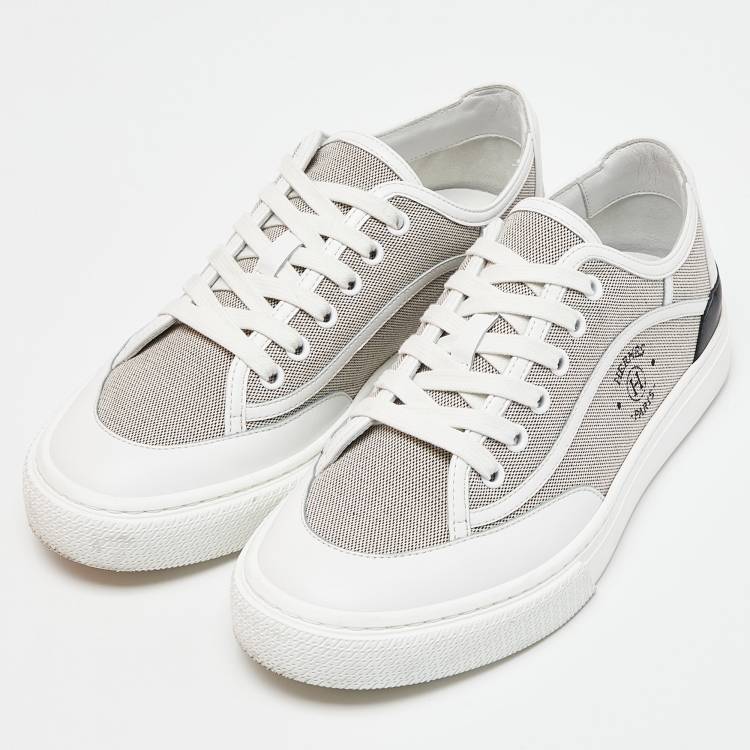 Pre Owned Hermes Tri Color Canvas and Leather Get Low Top Sneakers Size 38.5