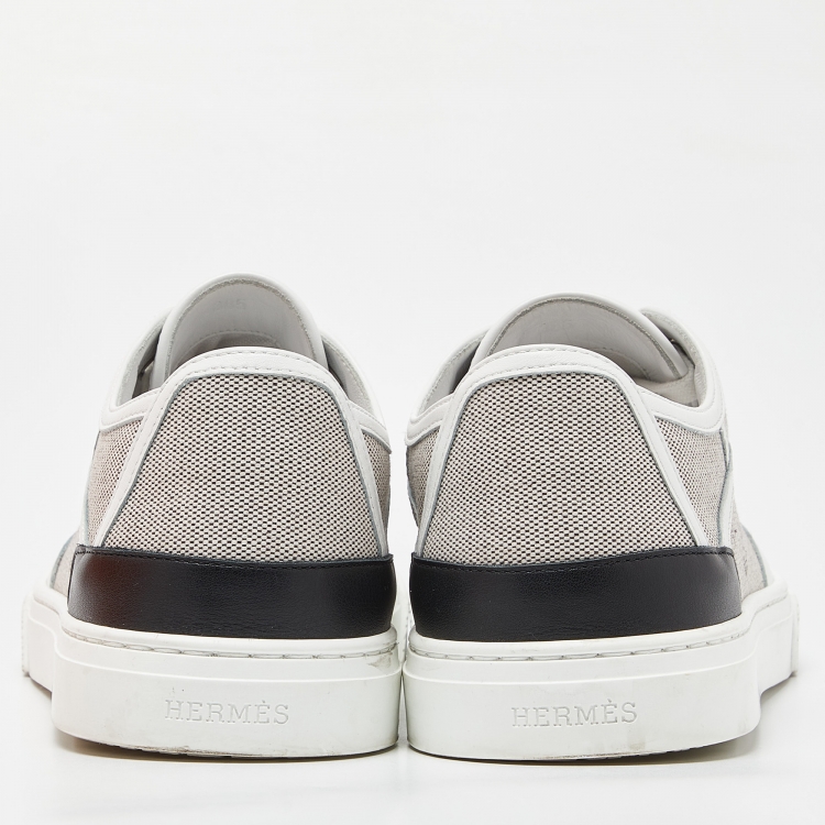 Pre Owned Hermes Tri Color Canvas and Leather Get Low Top Sneakers Size 38.5