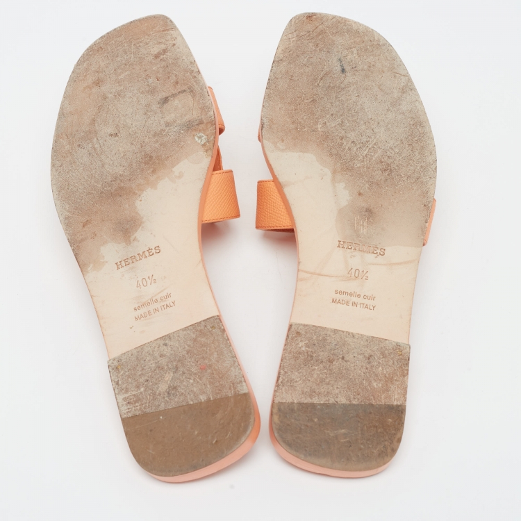 Pre Owned Hermes Orange Leather Oran Sandals Size 40.5
