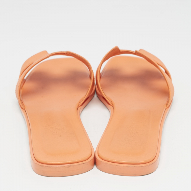 Pre Owned Hermes Orange Leather Oran Sandals Size 40.5