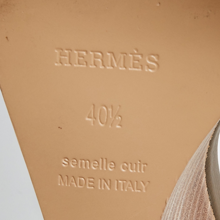 Pre Owned Hermes Brown Leather Legend Wedge Sandals Size 40.5
