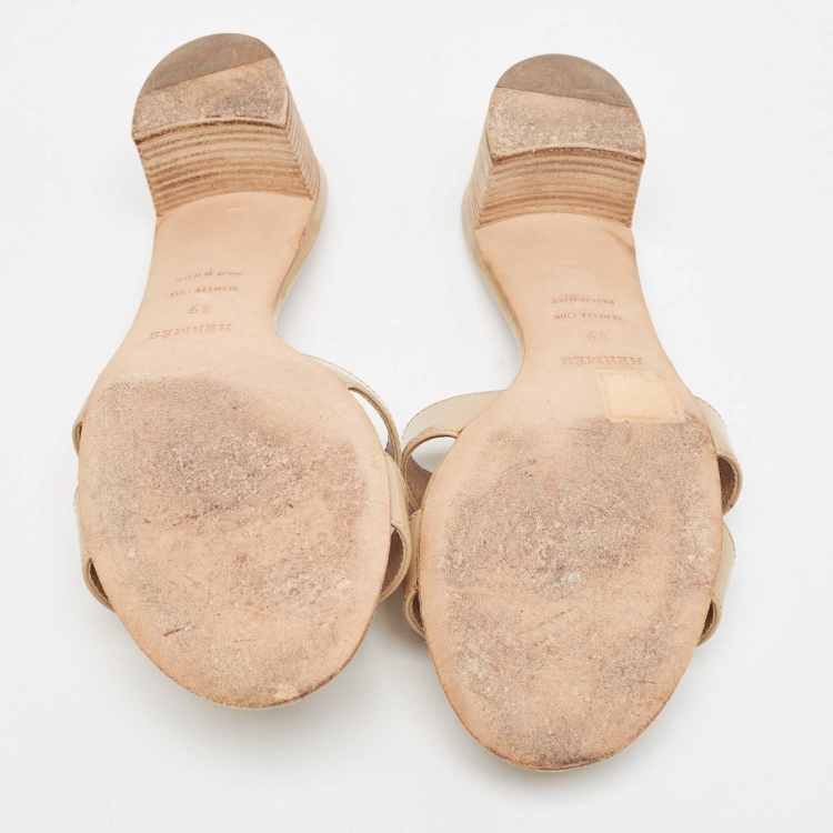 Pre Owned Hermes Beige Patent Oasis  Slide Sandals Size 39
