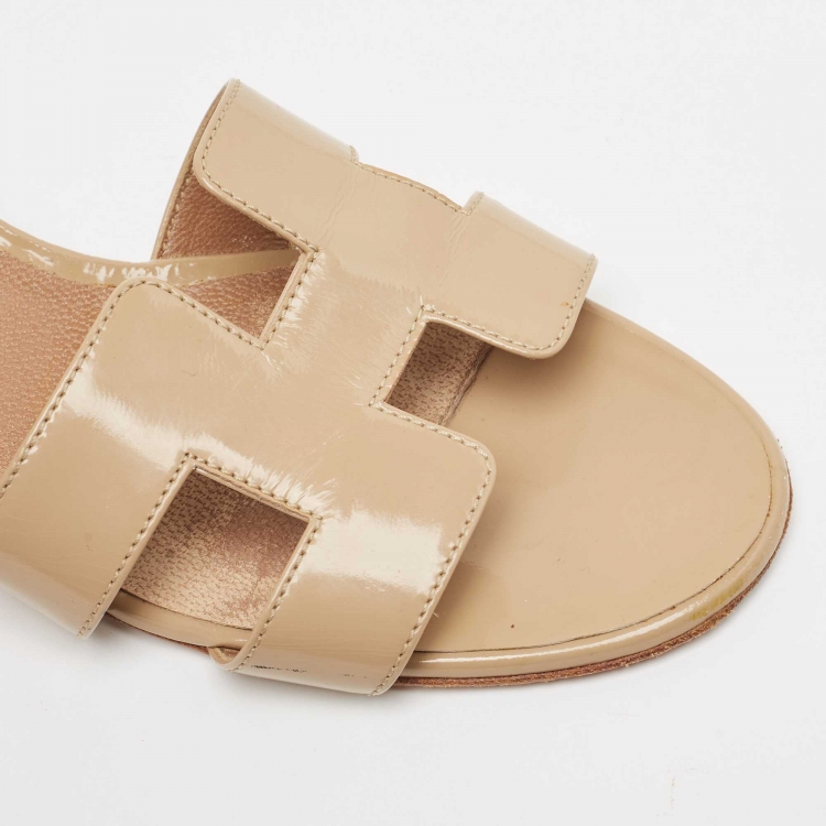 Pre Owned Hermes Beige Patent Oasis  Slide Sandals Size 39