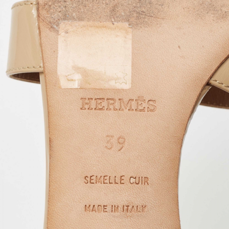 Pre Owned Hermes Beige Patent Oasis  Slide Sandals Size 39