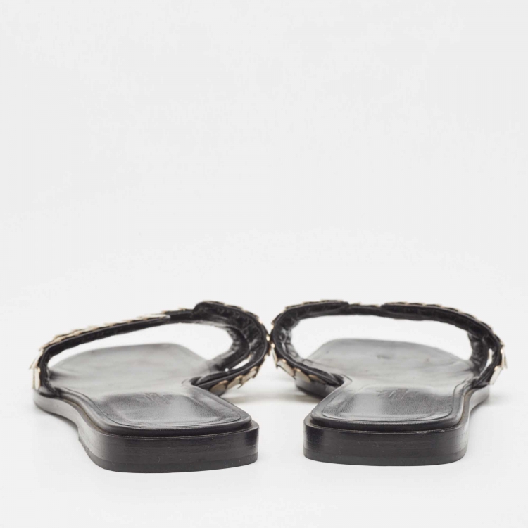 Pre Owned Hermes Gold Leather Oran Flat Slides Size 39 