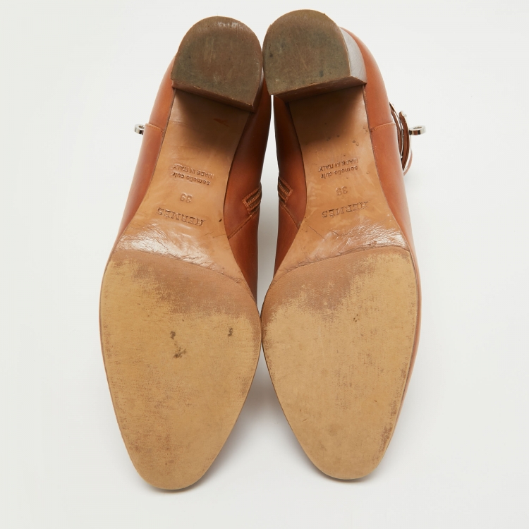 مملوكة مسبقًا Hermes Brown Leather Saint Germain Block Heel Ankle Boots Size 39