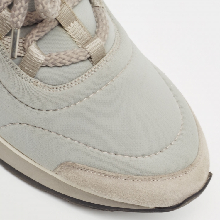 Pre Owned Hermes Grey/White Nylon and Leather Miles Sneakers Size 39