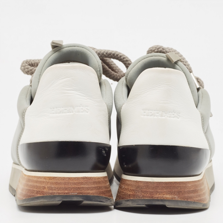 Pre Owned Hermes Grey/White Nylon and Leather Miles Sneakers Size 39