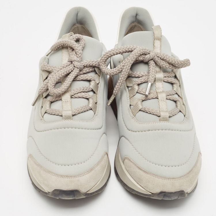 Pre Owned Hermes Grey/White Nylon and Leather Miles Sneakers Size 39