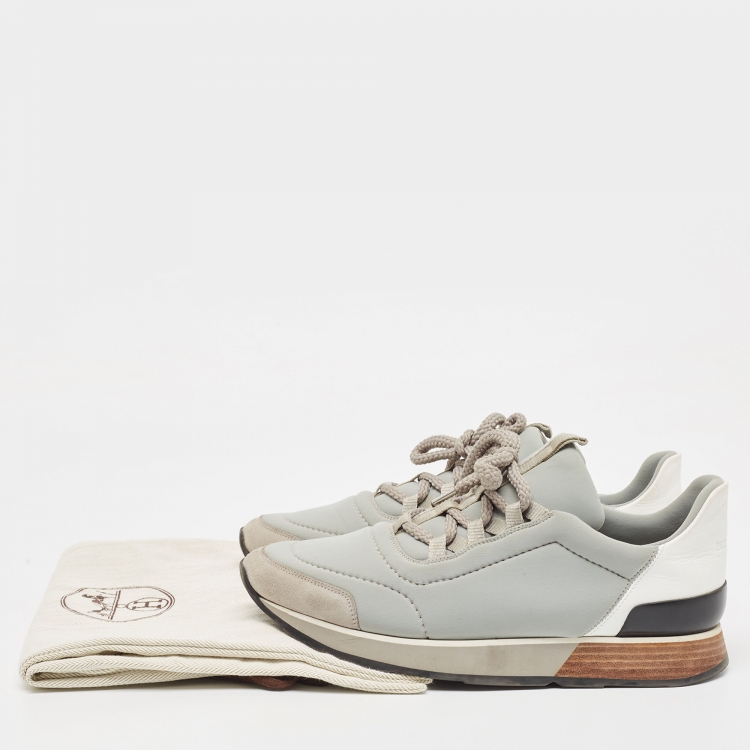 Pre Owned Hermes Grey/White Nylon and Leather Miles Sneakers Size 39