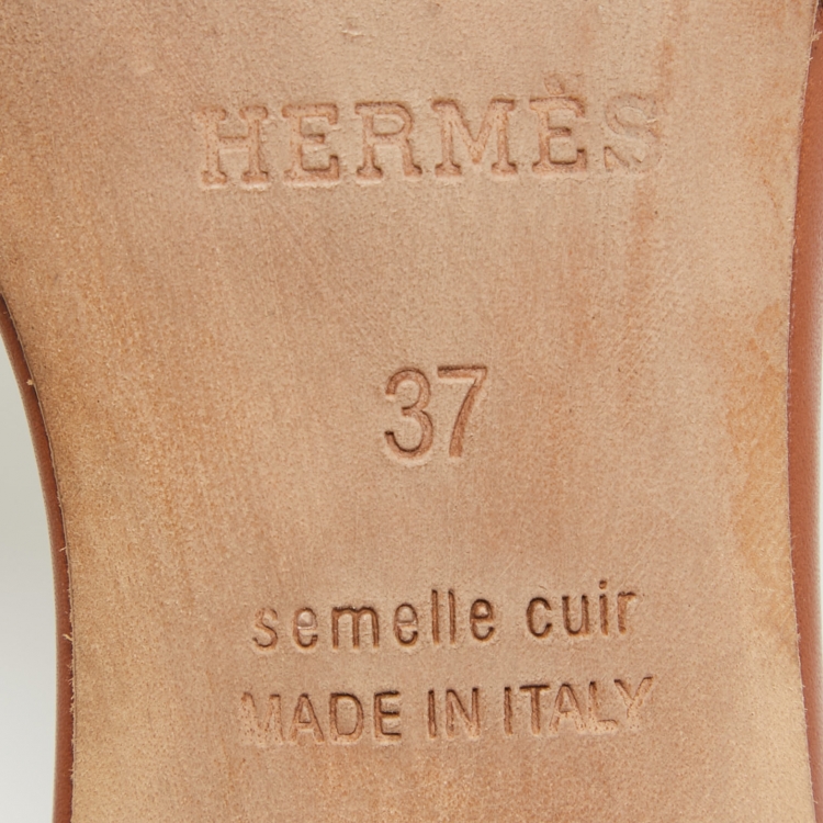 Pre Owned Hermes Brown Leather Oasis Slide Sandals Size 37