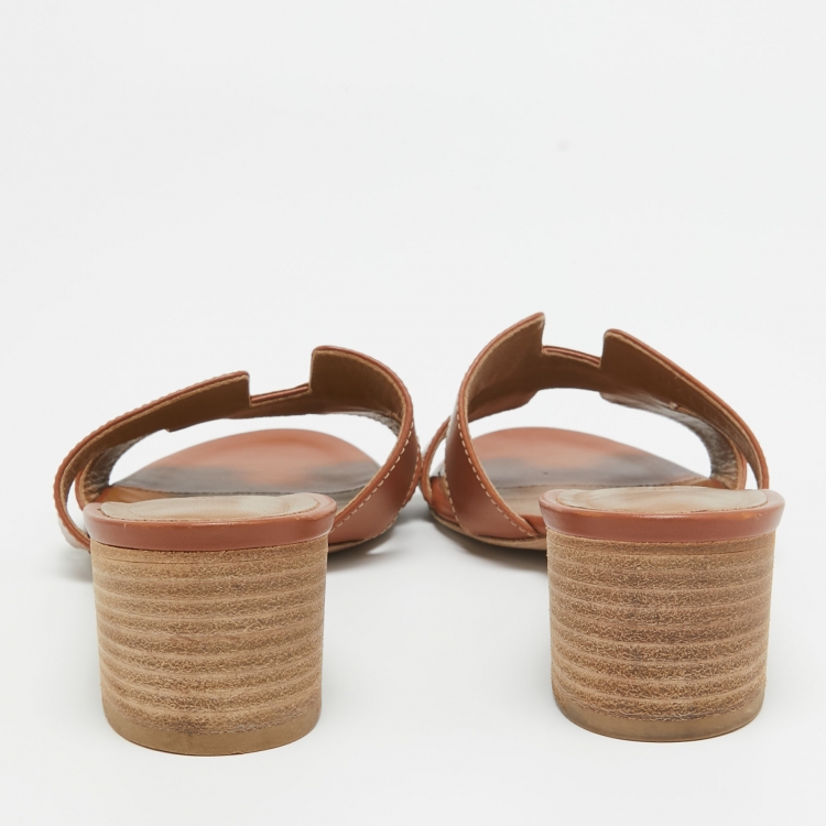 Pre Owned Hermes Brown Leather Oasis Slide Sandals Size 37