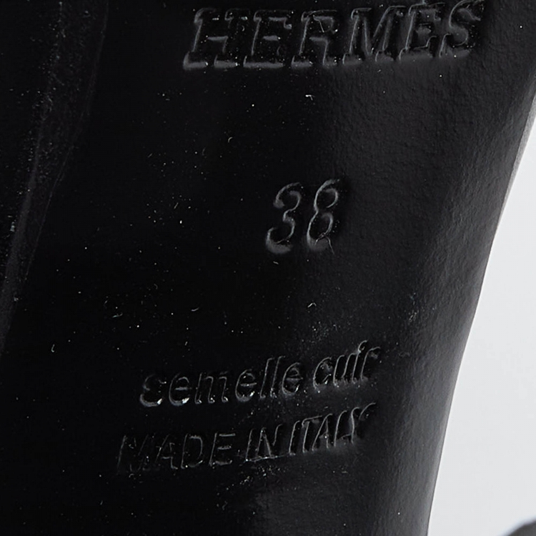 Pre Owned Hermes Black Leather Eris Block Heel Slingback Sandals Size 38