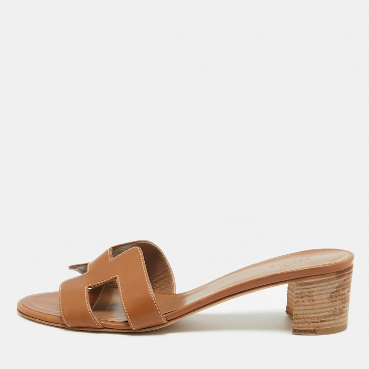 مملوكة مسبقًا Hermes Brown Leather Oasis Slide Sandals Size 39.5