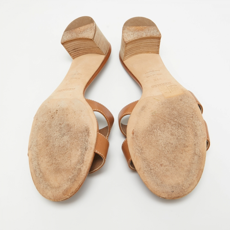 مملوكة مسبقًا Hermes Brown Leather Oasis Slide Sandals Size 39.5
