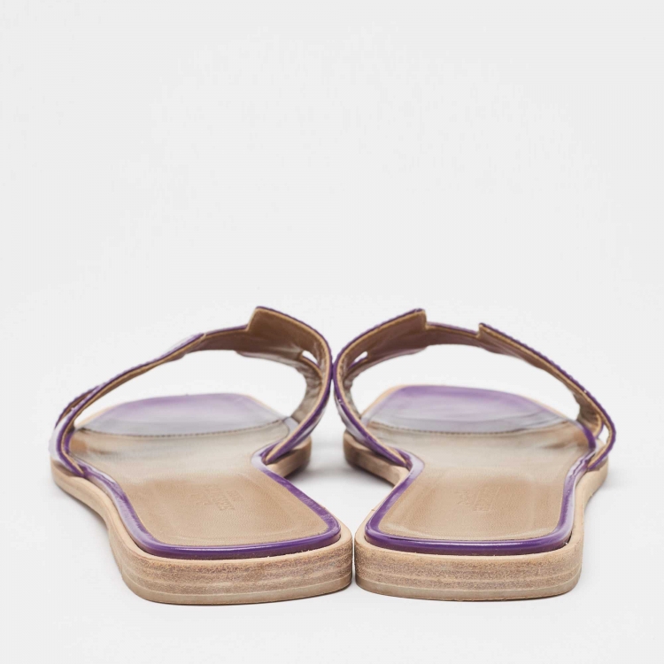 Pre Owned Hermes Purple Leather Oran Flat Slides Size 39 