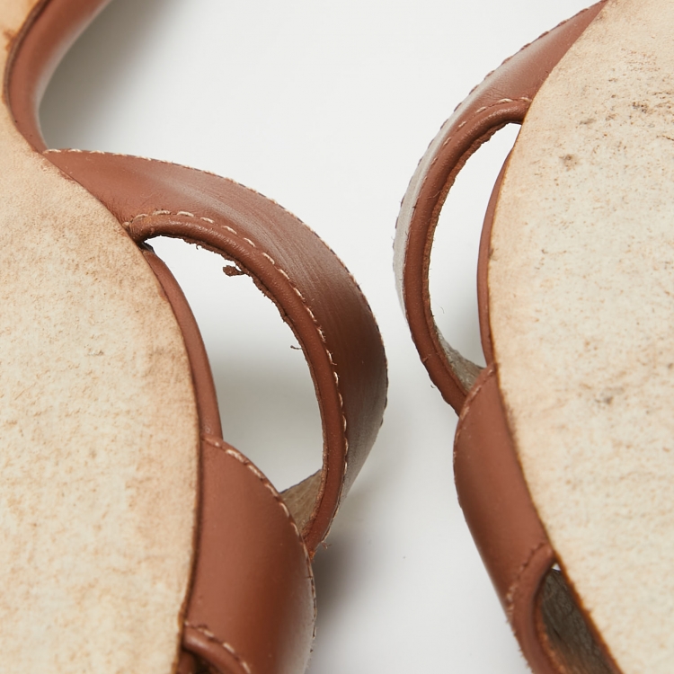 Pre Owned Hermes Brown Leather Oasis Slide Sandals Size 40