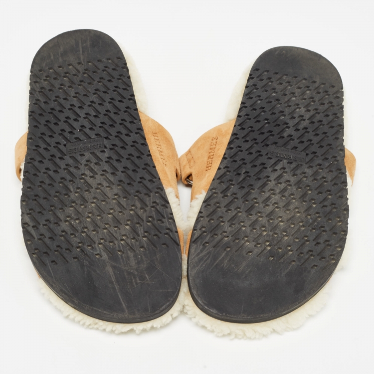 Pre Owned Hermes Brown Suede Chypre Slides Size 40