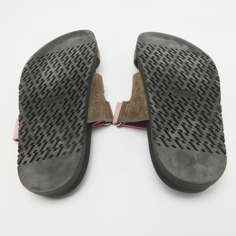 Pre Owned Hermès Grey/Pink Suede Chypre Slides Size 40