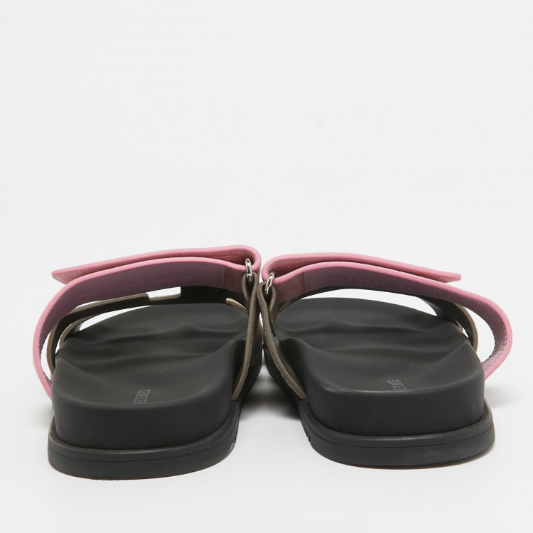 Pre Owned Hermès Grey/Pink Suede Chypre Slides Size 40