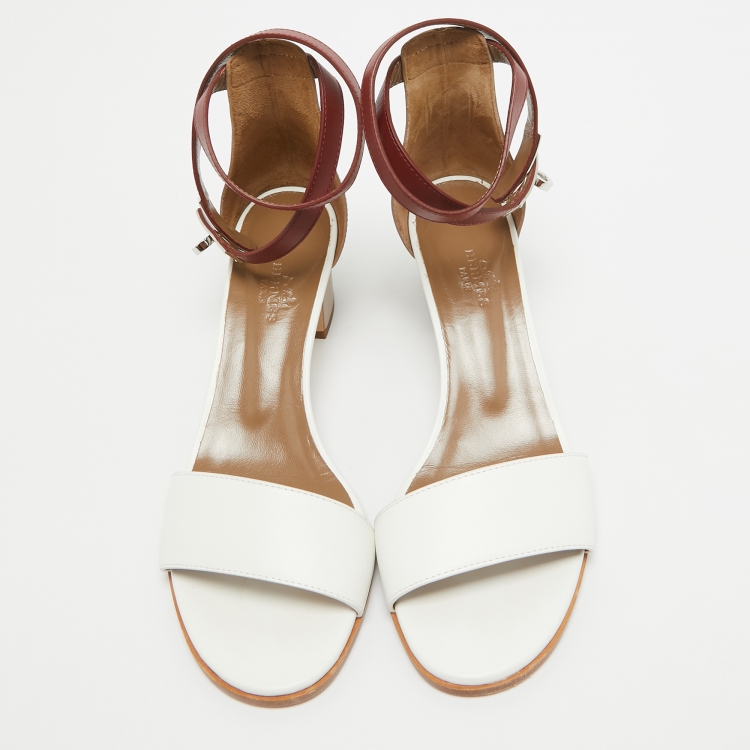 Pre Owned Hermes Two Tone Leather Manege Ankle Strap Sandals Size 37