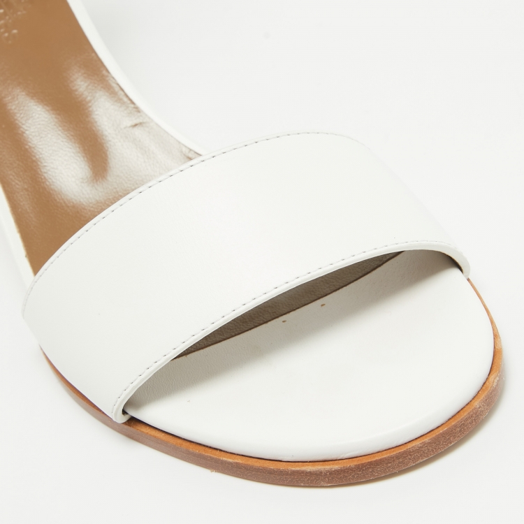 Pre Owned Hermes Two Tone Leather Manege Ankle Strap Sandals Size 37