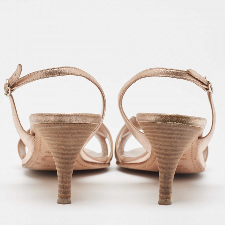 Pre Owned Hermes Metallic Leather Night Slingback Sandals Size 38