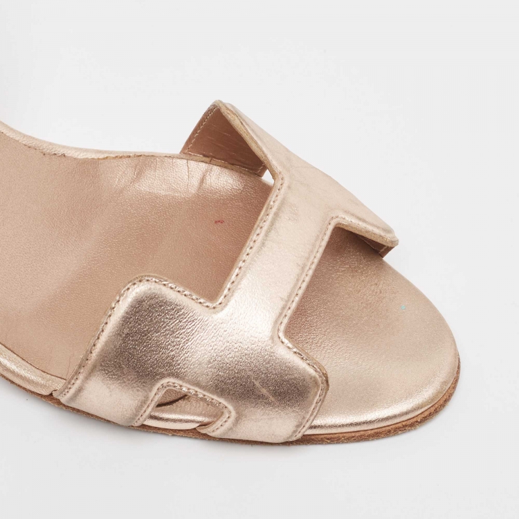Pre Owned Hermes Metallic Leather Night Slingback Sandals Size 38