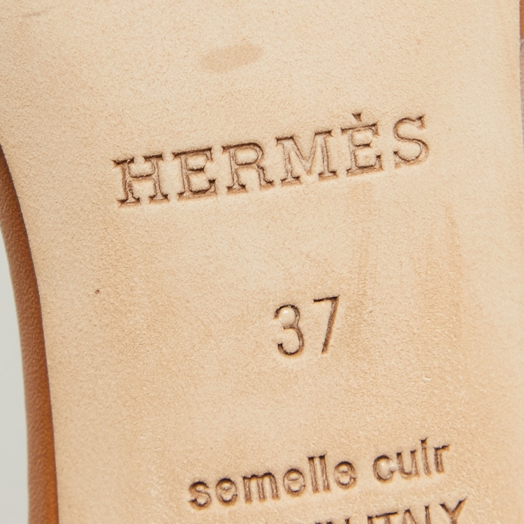 مملوكة مسبقًا Hermes Tan Leather Viaggio Ankle-Strap Sandals Size 37 
