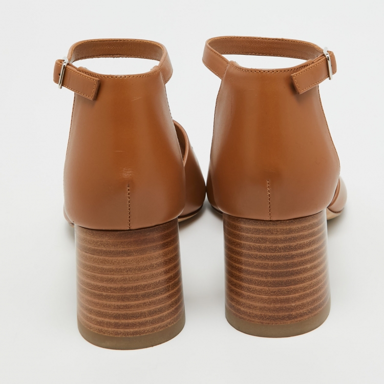 مملوكة مسبقًا Hermes Tan Leather Viaggio Ankle-Strap Sandals Size 37 