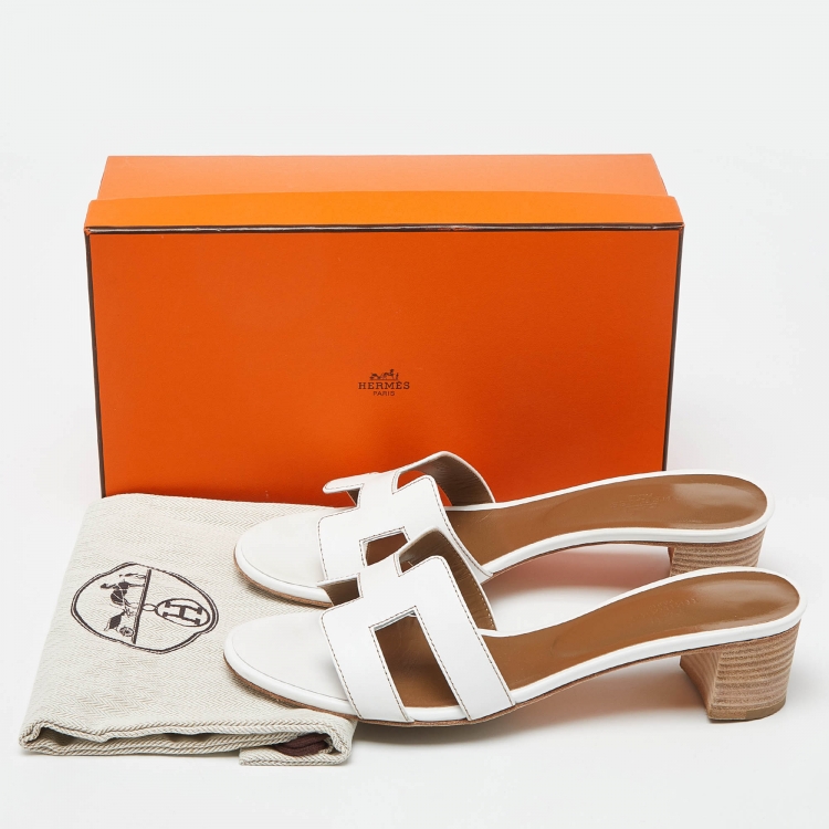 Pre Owned Hermes White Leather Oasis Slide Sandals Size 40