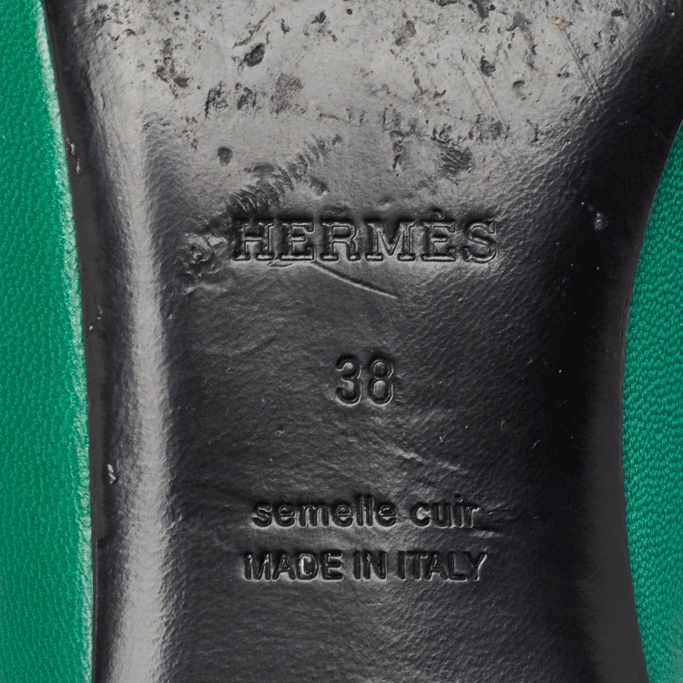 Pre Owned Hermes Green Leather Trocadero Mules Size 38 