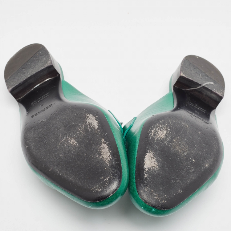 Pre Owned Hermes Green Leather Trocadero Mules Size 38 
