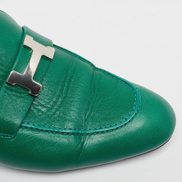 Pre Owned Hermes Green Leather Trocadero Mules Size 38 