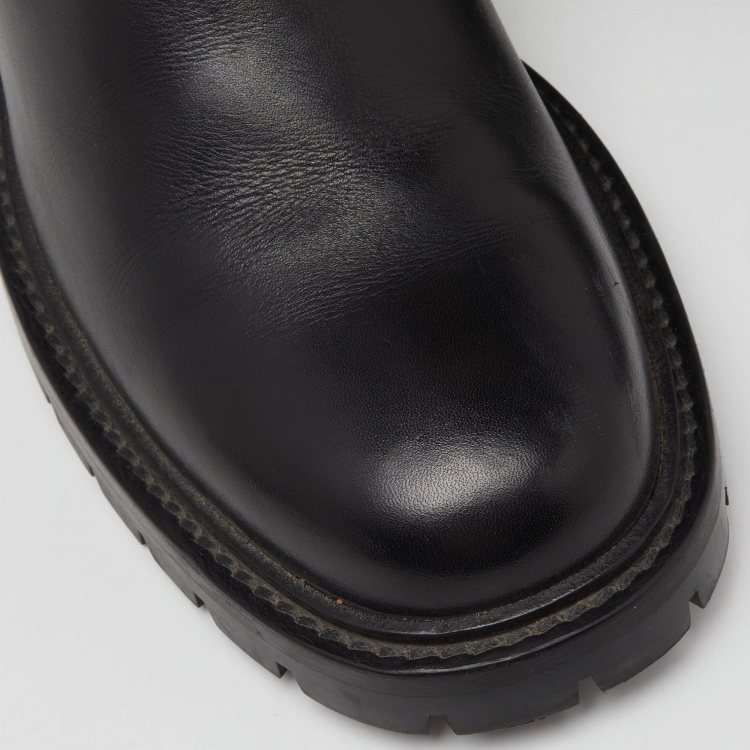 Pre Owned Hermes Black/White Leather and Suede Vancouver Mid Calf Buckle Detail Boots Size 40