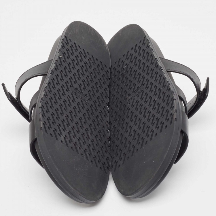 Pre Owned Hermes Black Leather Chypre Flat Sandals Size 39.5