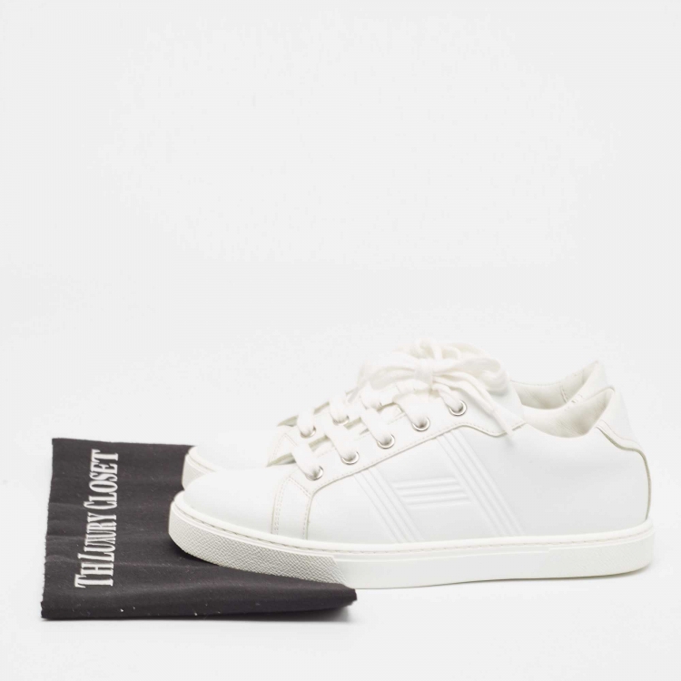Pre Owned Hermes White Leather Quicker Sneakers Size 36