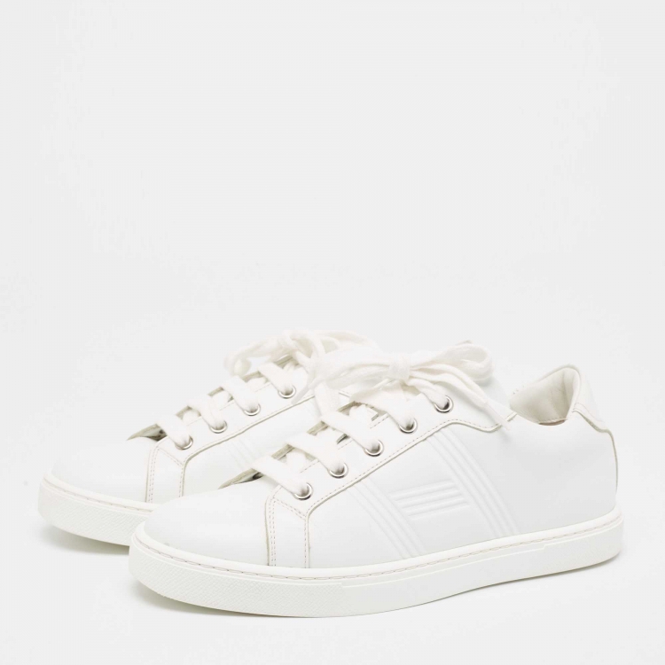 Pre Owned Hermes White Leather Quicker Sneakers Size 36