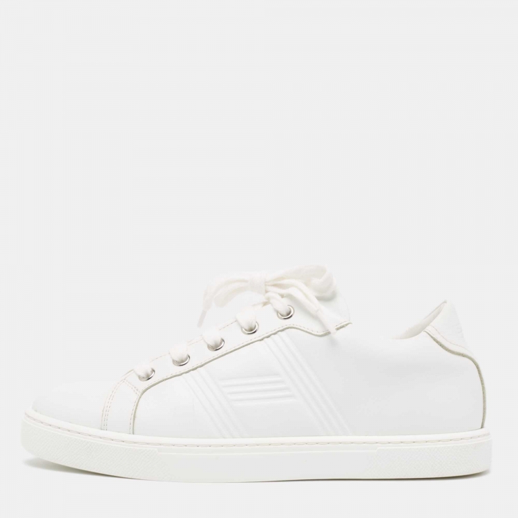 Pre Owned Hermes White Leather Quicker Sneakers Size 36