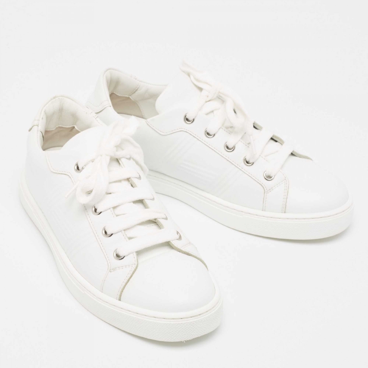 Pre Owned Hermes White Leather Quicker Sneakers Size 36