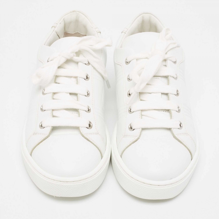 Pre Owned Hermes White Leather Quicker Sneakers Size 36