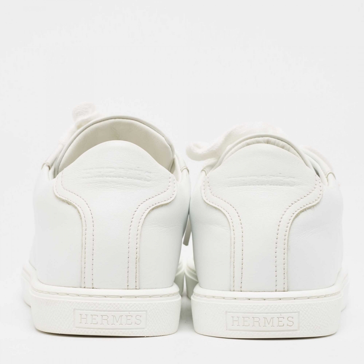 Pre Owned Hermes White Leather Quicker Sneakers Size 36