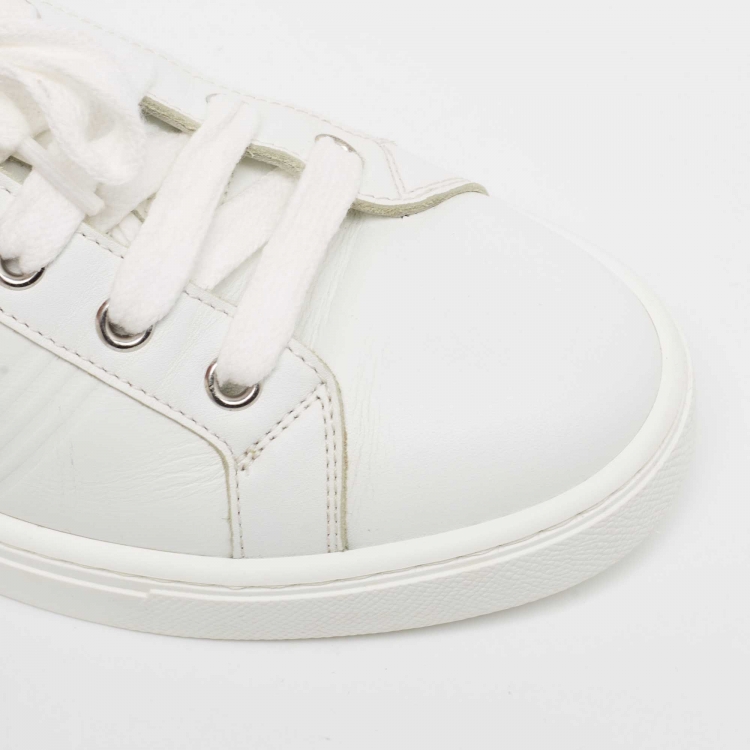 Pre Owned Hermes White Leather Quicker Sneakers Size 36