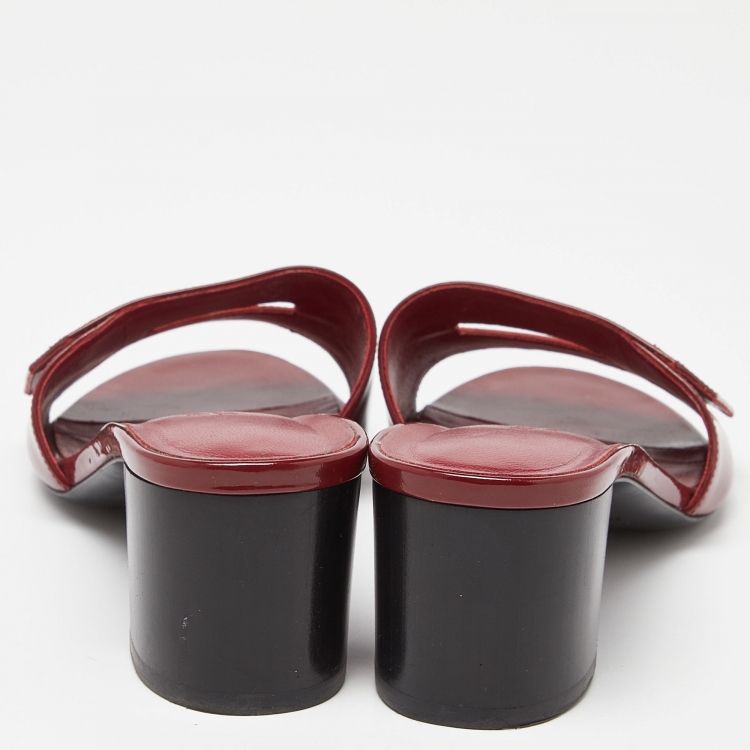 Pre Owned Hermes Burgundy Patent Leather Very Slide Sandals Size 37